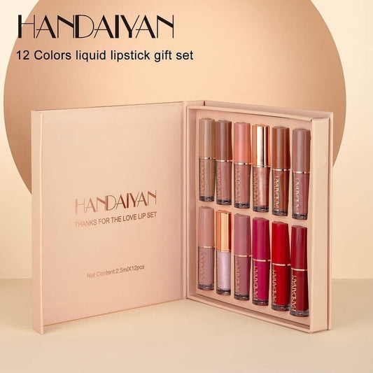 Handiyan 12 Colors Matte Liquid Lipstick Set,Waterproof Long Lasting Lip Gloss Set for Women